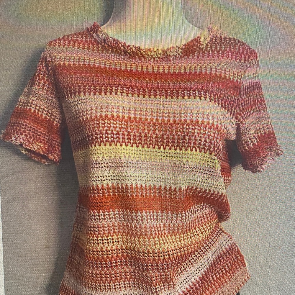 Women’s Striped Knit Short Sleeve Top - Orange Mix